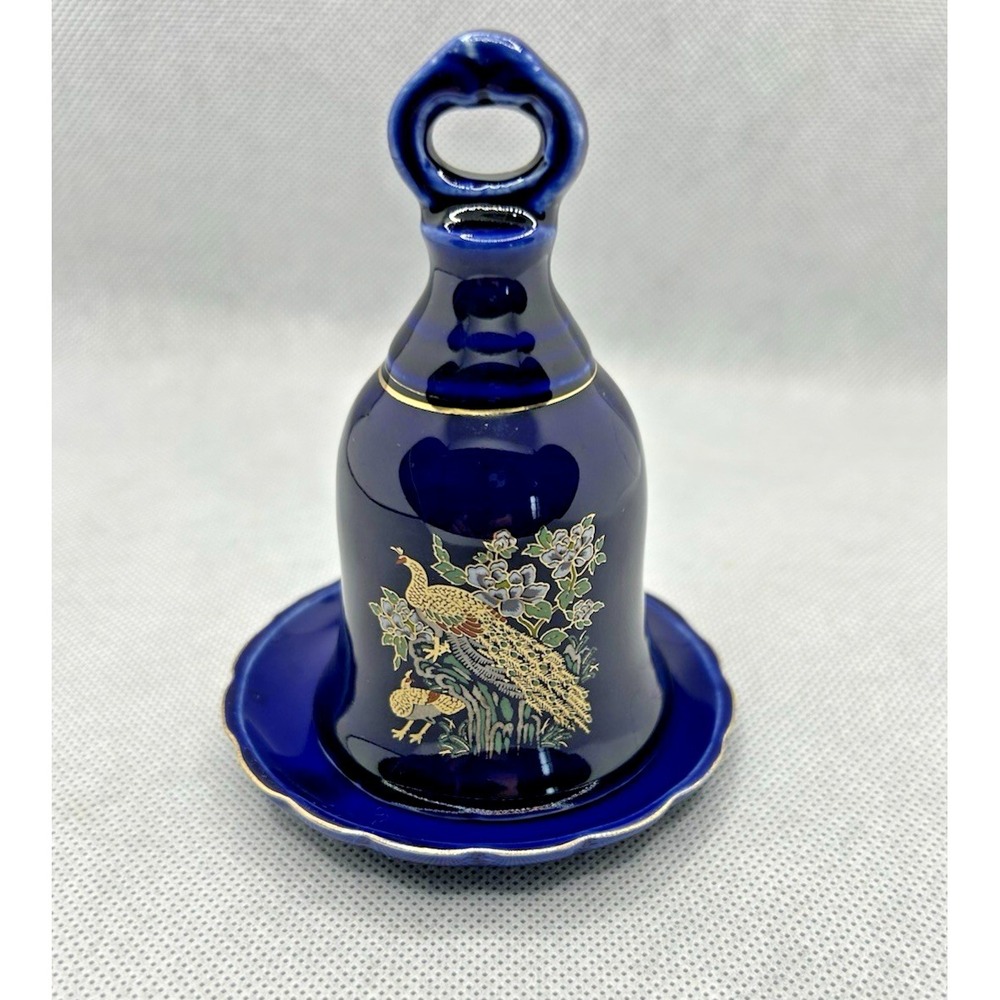 Vintage Cobalt Blue Table‎ Bell w/ Saucer Gold Metallic Accents Peacock Venetian